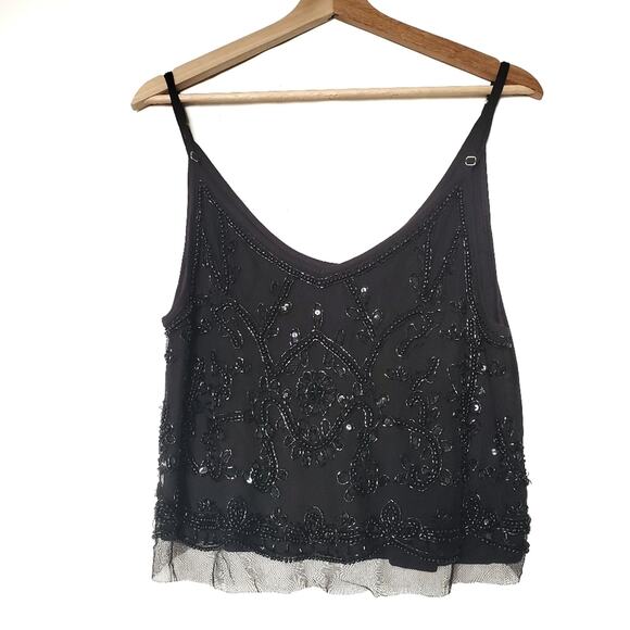 Forever 21 | Beaded Crop Lace Trim Semi-Sheer Top - Picture 1 of 5